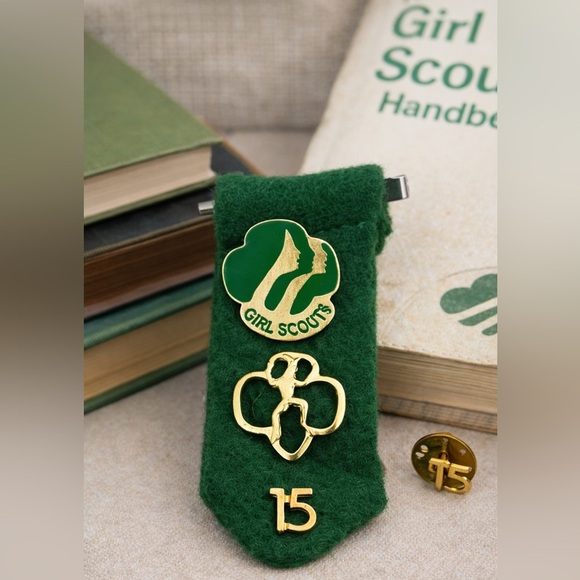 Girl Scouts Jewelry - Vintage Girl Scouts 3 Piece Pin Set –l– Anniversary 15 Badge – Collectible